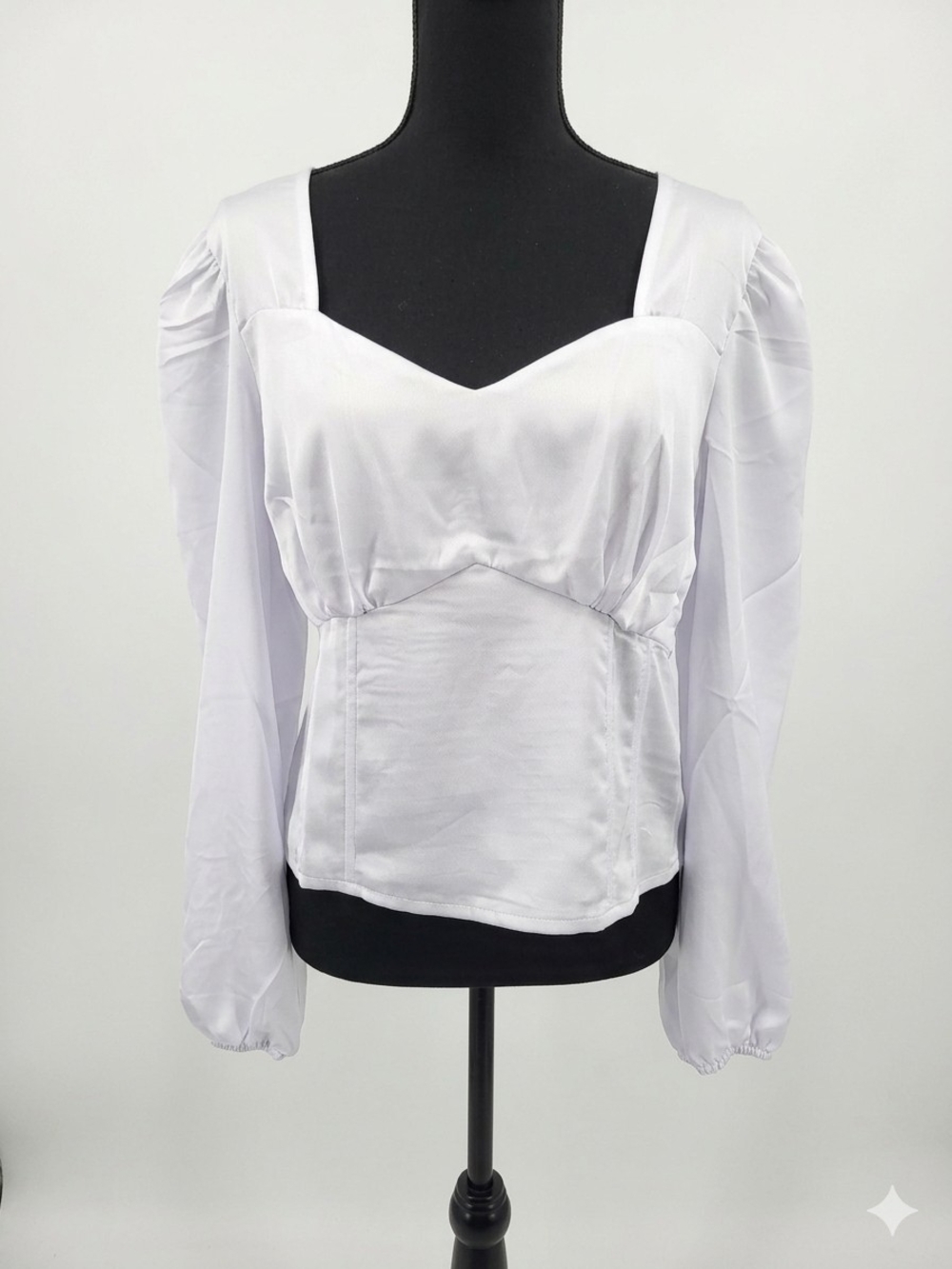 New York & Company White Sweetheart-Neck Puff-Sleeve Blouse